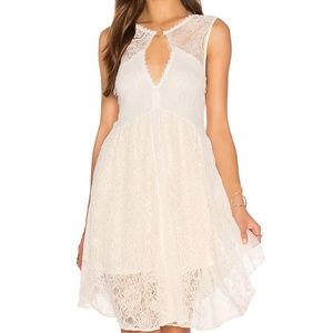 Free People Don't You Dare Cream Lace Babydoll Mini Dress Size Small
